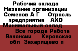 Рабочий склада › Название организации ­ Семенов А.Г. › Отрасль предприятия ­ АХО › Минимальный оклад ­ 18 000 - Все города Работа » Вакансии   . Кировская обл.,Захарищево п.